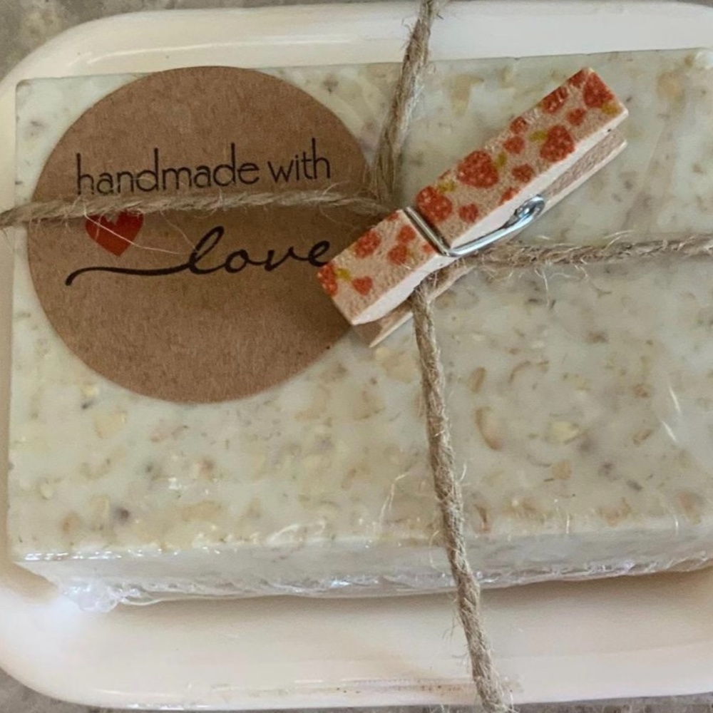 Handmade Oatmeal Soap & Porcelain Dish. Great Gift